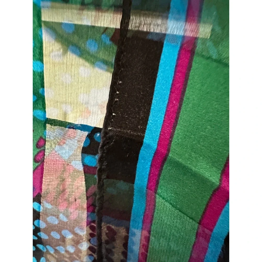Vintage Silk Chiffon Scarf 80s‎ 90s Geometric Abstract Dot Purple Green Blue